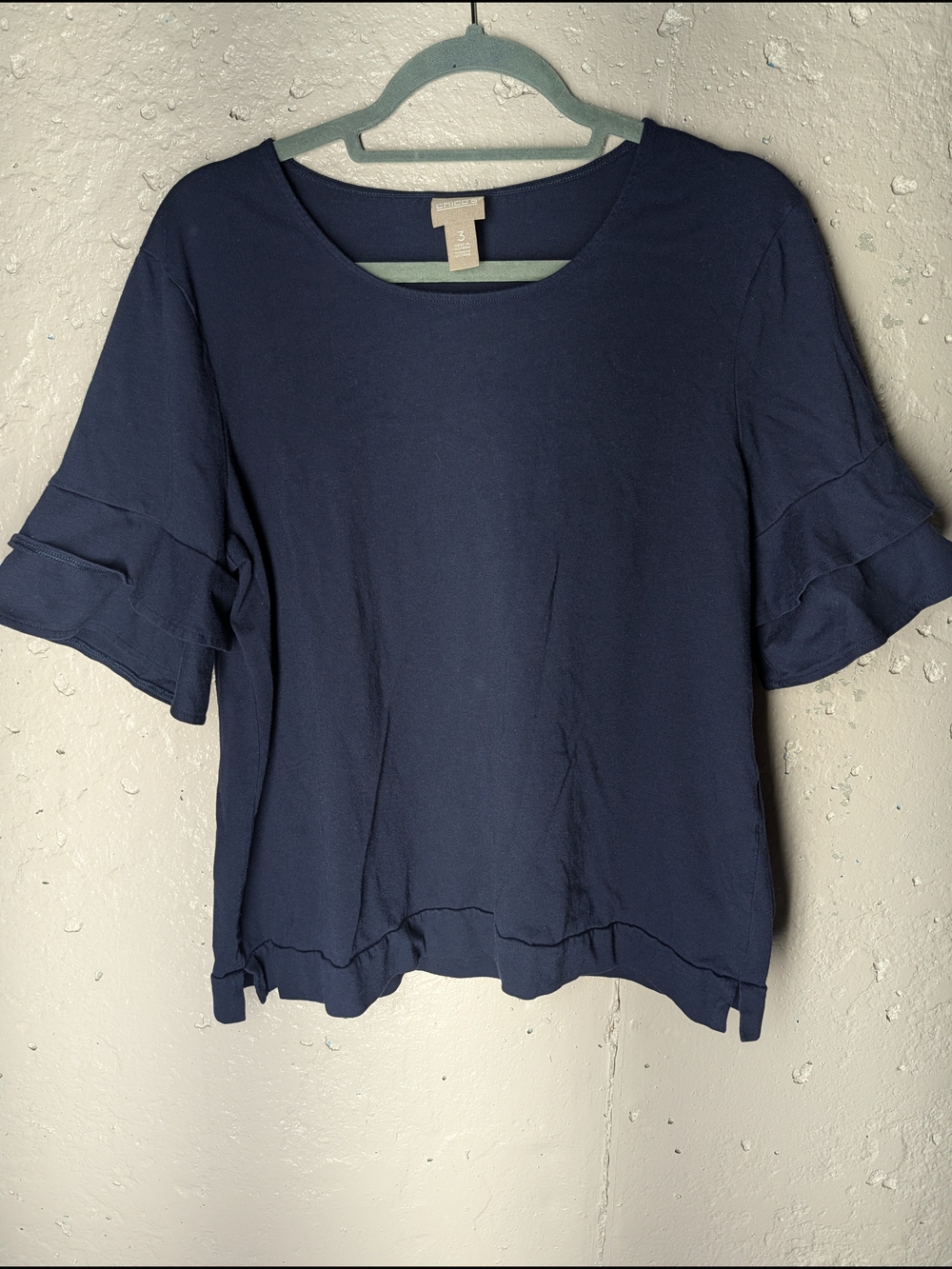 Chico’s Navy Ruffle Sleeve Modal Blend Top - Picture 3 of 6